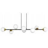 Hanglamp wit bol zwart goud met 8 lichtpunten