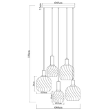 Pendellampe Sort med Messing og Ravfarvet Glas – 5 Lys - Noah