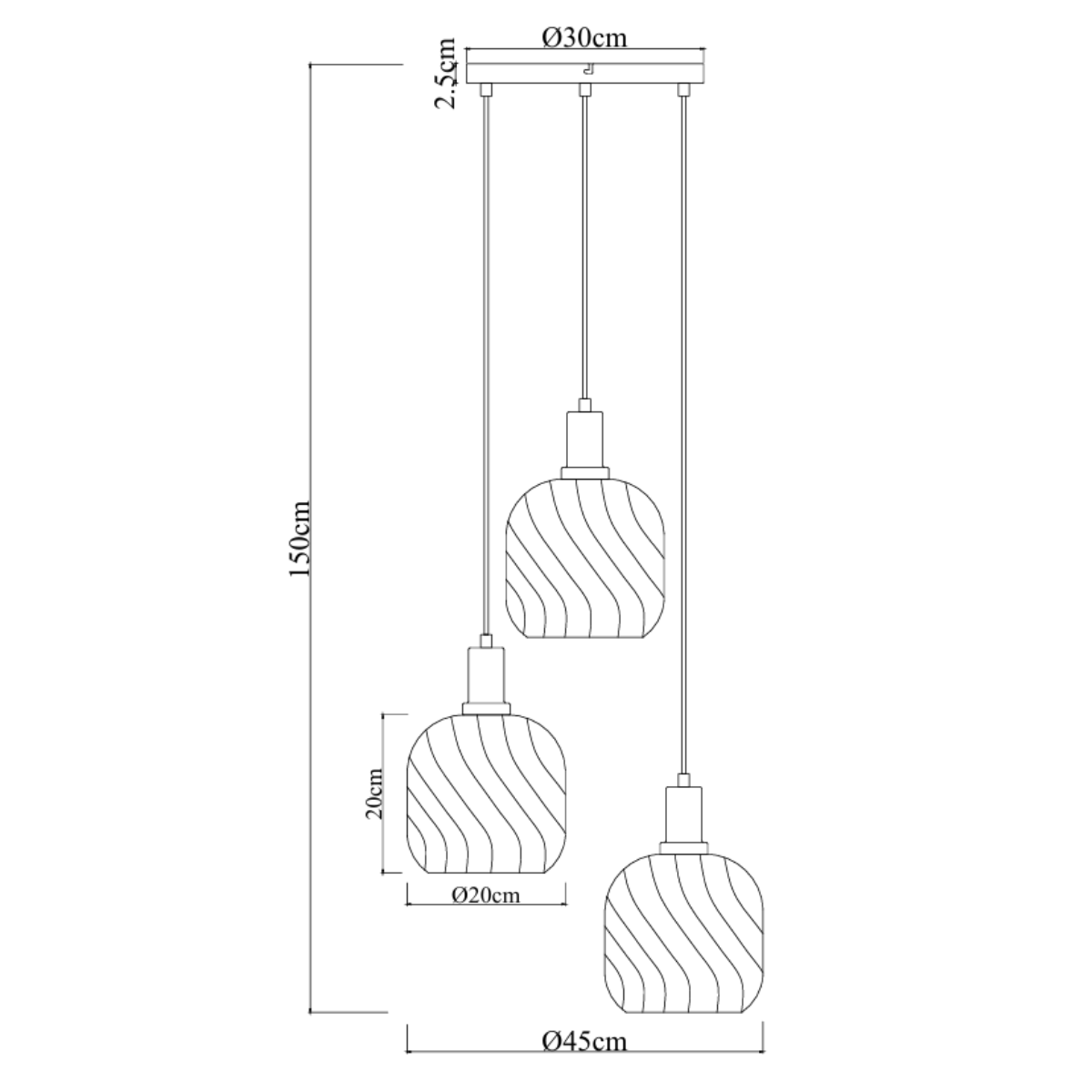 Pendellampe Sort med Messing og Ravfarvet Glas – 3 Lys - Nox