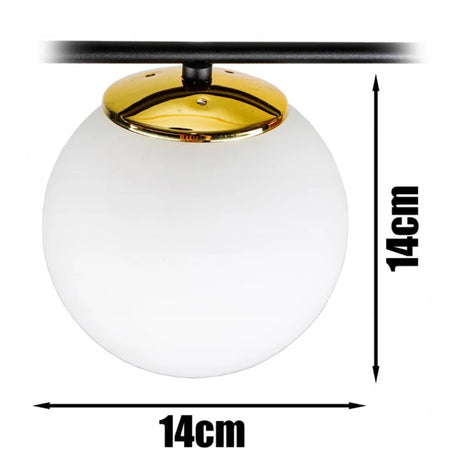 gouden plafondlamp met witte bollen en zwart frame
