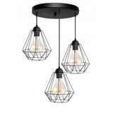 Hanglamp industrieel zwart met 3 draadkappen boven tafel