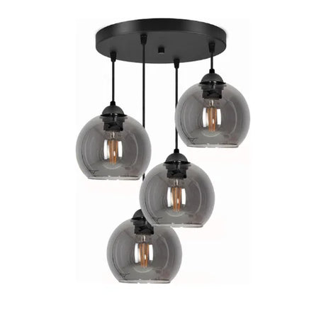 Industriële hanglamp met zwart frame en smoke glas kappen
