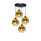 Hanglamp industrieel 4-lichts goud met ronde zwarte details