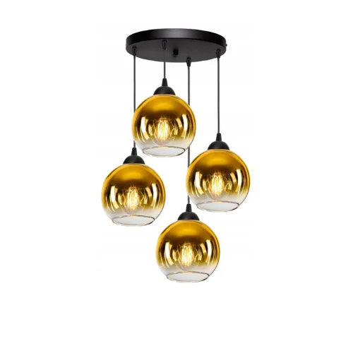 Hanglamp industrieel 4-lichts goud met ronde zwarte details