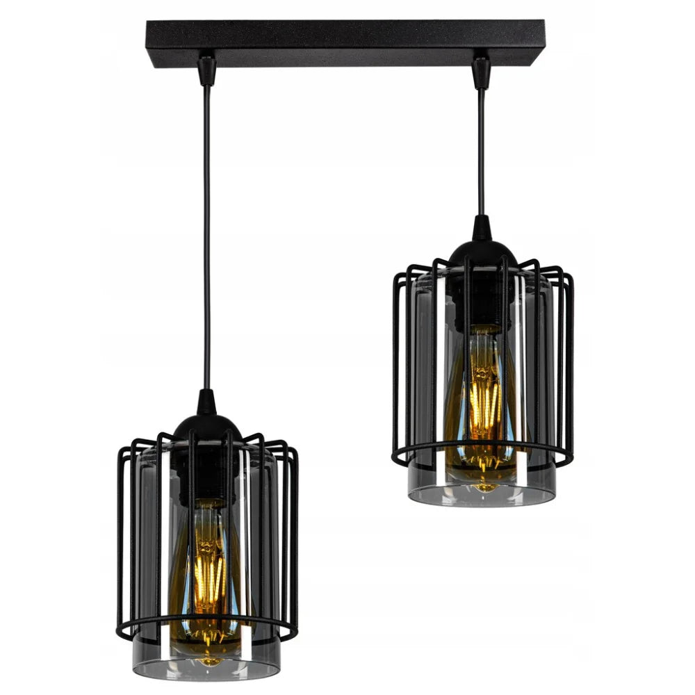 Hanglamp 2 lampen zwart metaal draadkap industrieel