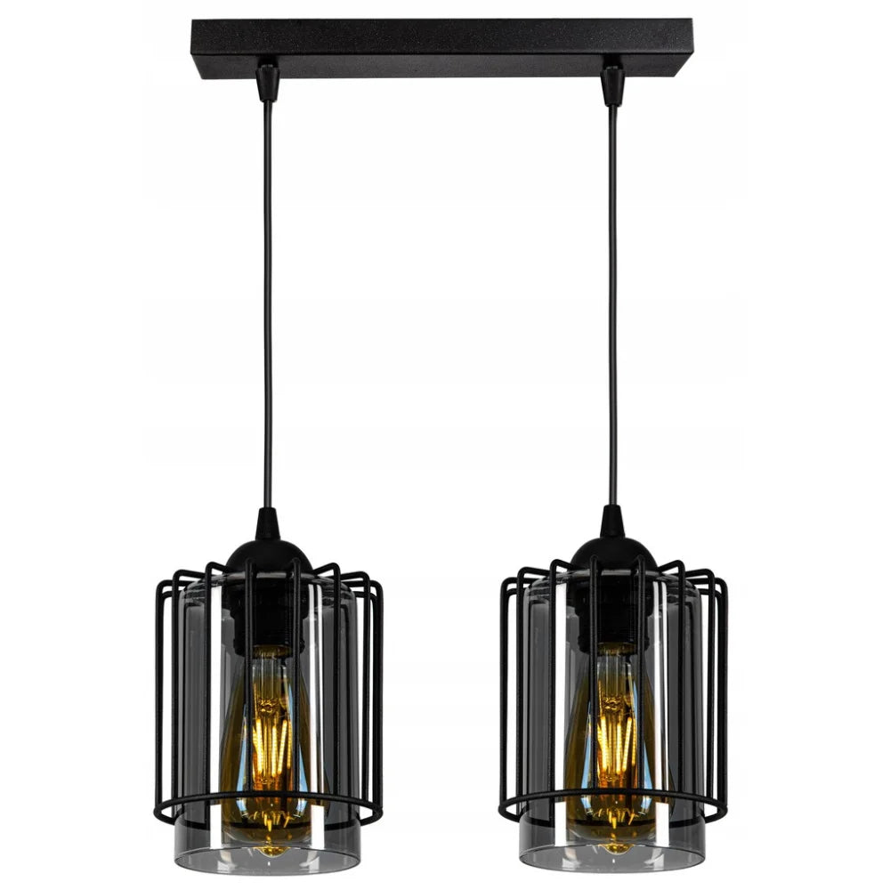 Hanglamp 2 lampen zwart metaal draadkap industrieel