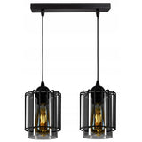 Hanglamp 2 lampen zwart metaal draadkap industrieel