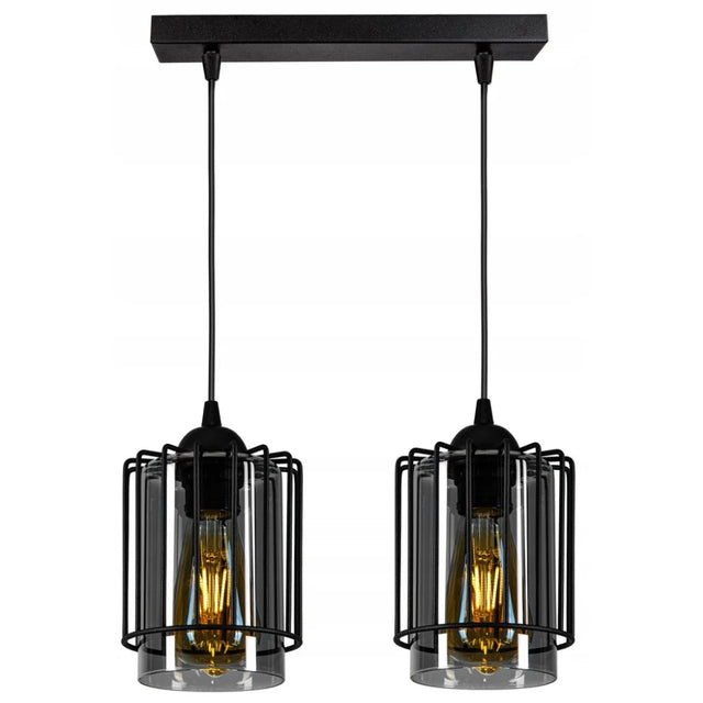 Hanglamp 2 lampen zwart metaal draadkap industrieel