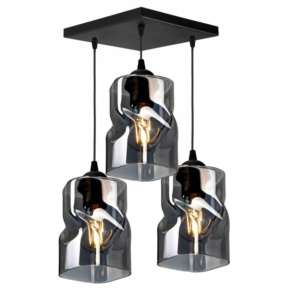 vierkante industriële glazen hanglamp met E27 fittingen