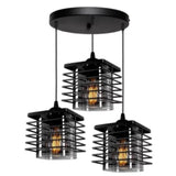 Zwarte hanglamp met 3 glazen kappen industrieel ontwerp