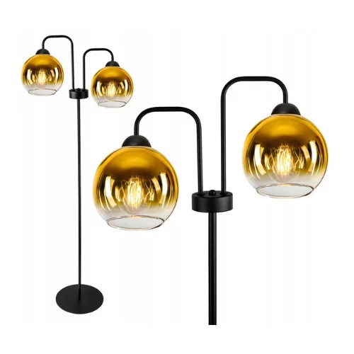vloerlamp industrieel 2-lamps goud voor woonkamer of hal
