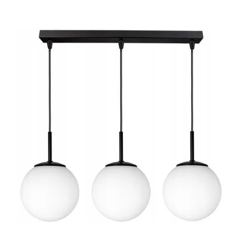 Zwart wit hanglamp 3-lichts met glazen bollen voor eettafel