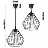 Zwarte hanglamp staal met geometrische diamantvorm