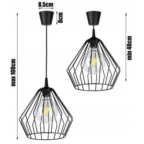 Zwarte hanglamp staal met geometrische diamantvorm