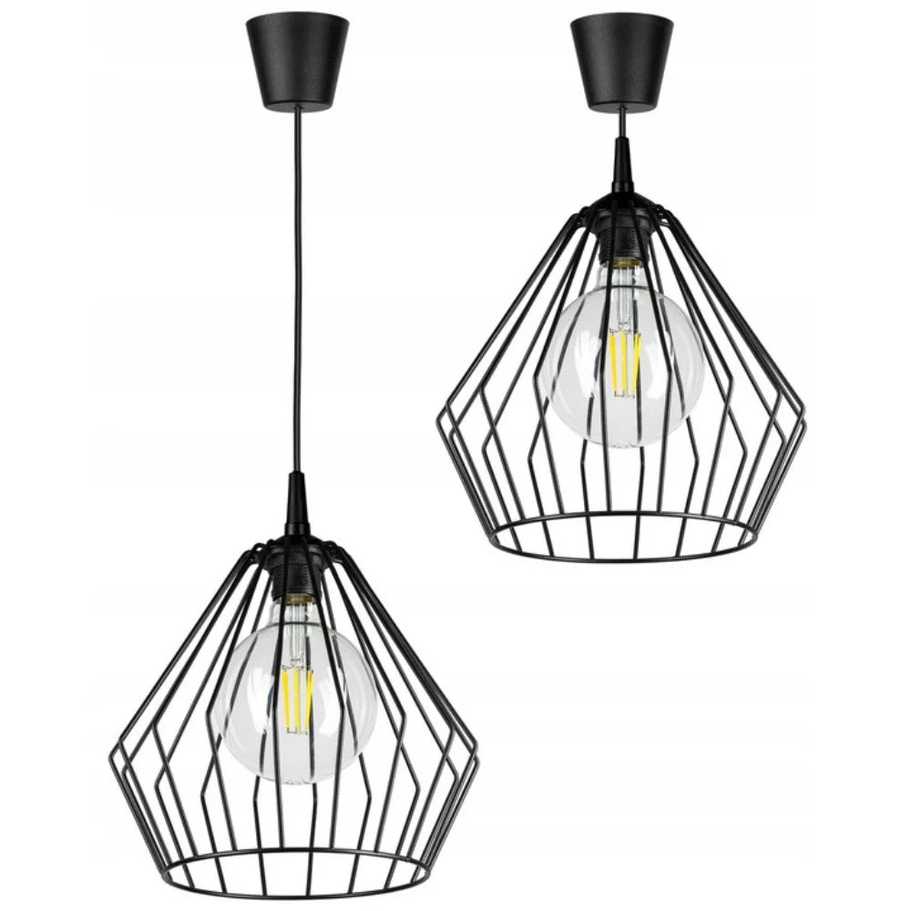 Zwarte hanglamp staal met geometrische diamantvorm