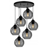 Smoke glas hanglamp met zwart frame en zes fittingen