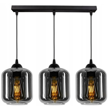 Industriële hanglamp zwart rookglas boven eettafel