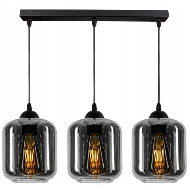 Industriële hanglamp zwart rookglas boven eettafel