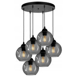Smoke glas hanglamp met zwart frame en zes fittingen