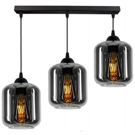 Industriële hanglamp zwart rookglas boven eettafel