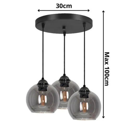 3-lichts hanglamp smoke glas boven eettafel industrieel