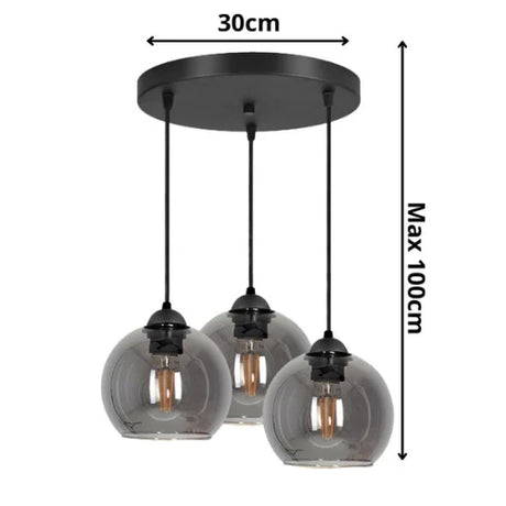 3-lichts hanglamp smoke glas boven eettafel industrieel