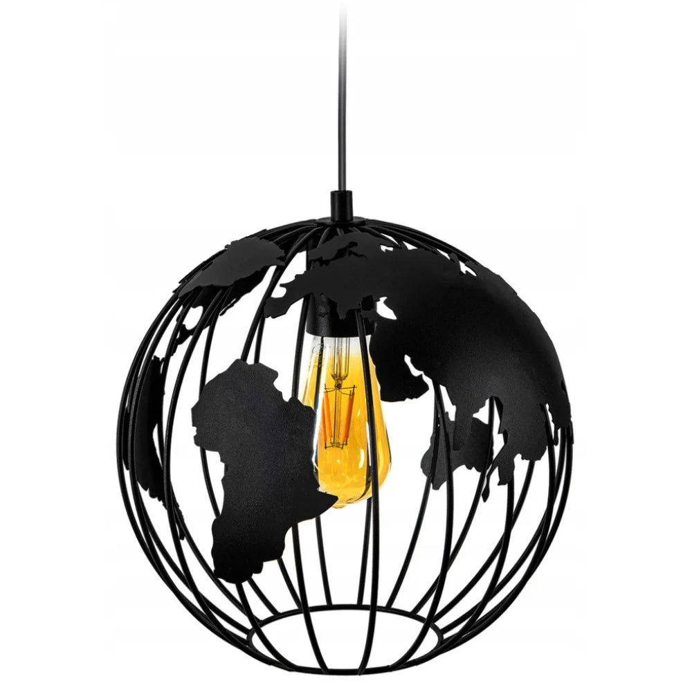 Sort kugleformet pendellampe i stål med E27-fatning