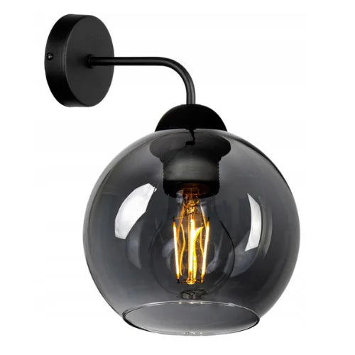 Wandlamp industrieel zwart met smoke glas voor woonkamer