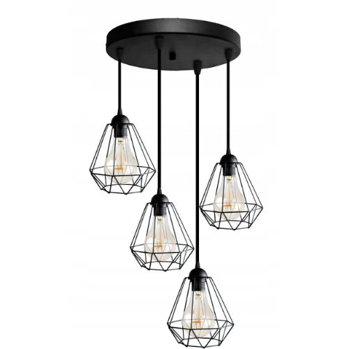 zwarte 4 lichts hanglamp industrieel boven eettafel