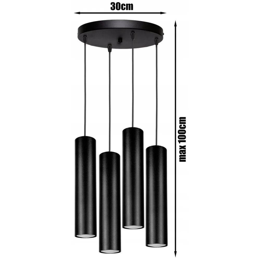 Hanglamp zwart industrieel voor ronde eettafel 4-lamps
