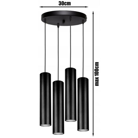 Hanglamp zwart industrieel voor ronde eettafel 4-lamps