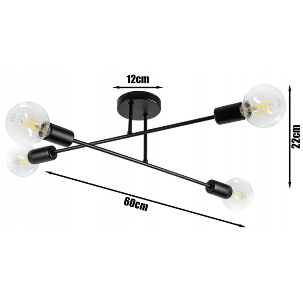 plafondlamp industrieel zwart rond woonkamer 4-lamps