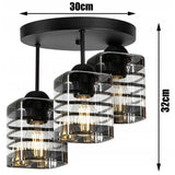 plafondlamp industrieel 3-lamps met glasstroken zwart