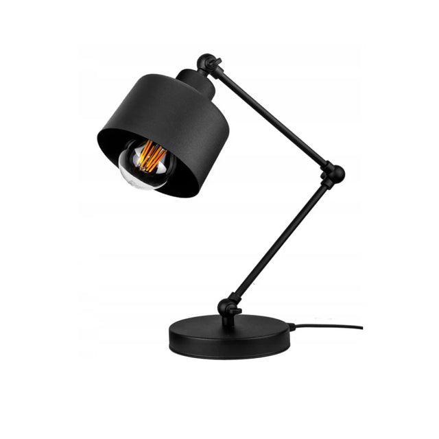 Tafellamp industrieel met metalen frame en warme lichtkleur