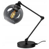 tafellamp industrieel met rookglas en metalen voet