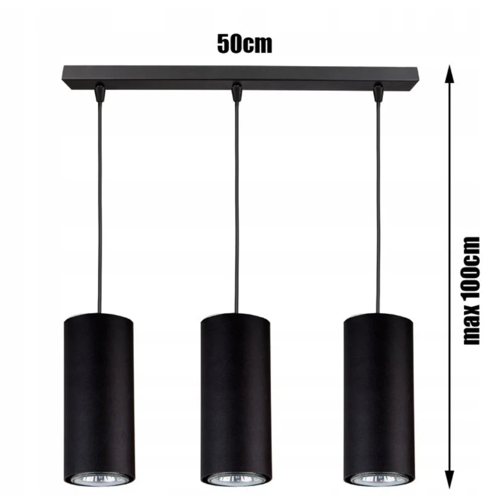 langwerpige hanglamp zwart industrieel 3-lichts eettafel