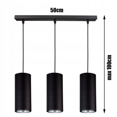 langwerpige hanglamp zwart industrieel 3-lichts eettafel