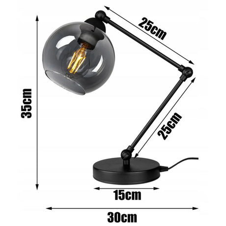 tafellamp industrieel met rookglas en metalen voet