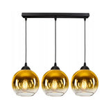 Langwerpige 3-lichts hanglamp goud eetkamer industrieel