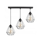 Hanglamp 3-lichts zwart met draadkappen voor woonkamer