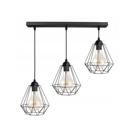 Hanglamp 3-lichts zwart met draadkappen voor woonkamer