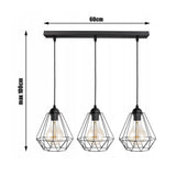 Hanglamp 3-lichts zwart met draadkappen voor woonkamer