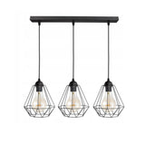 Hanglamp 3-lichts zwart met draadkappen voor woonkamer