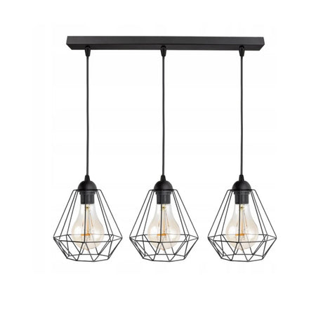 Hanglamp 3-lichts zwart met draadkappen voor woonkamer