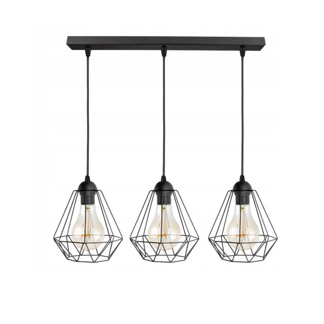 Hanglamp 3-lichts zwart met draadkappen voor woonkamer