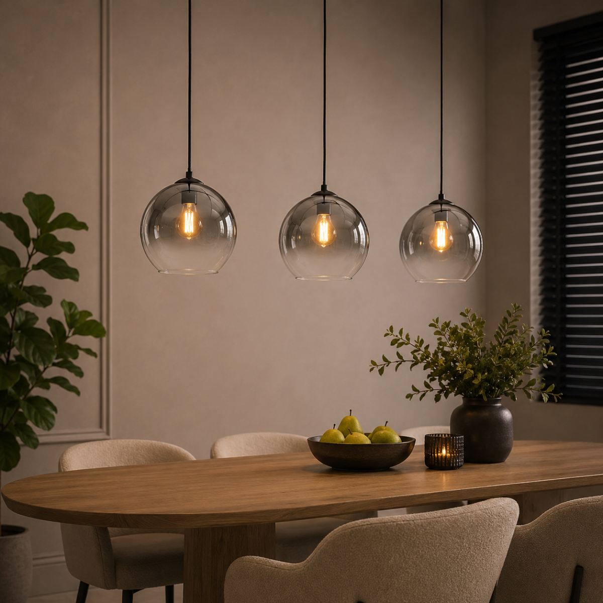 Sort pendellampe med falmet glas – 3 aflang lyskilder | Monari