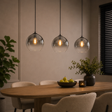 Sort pendellampe med falmet glas – 3 aflang lyskilder | Monari
