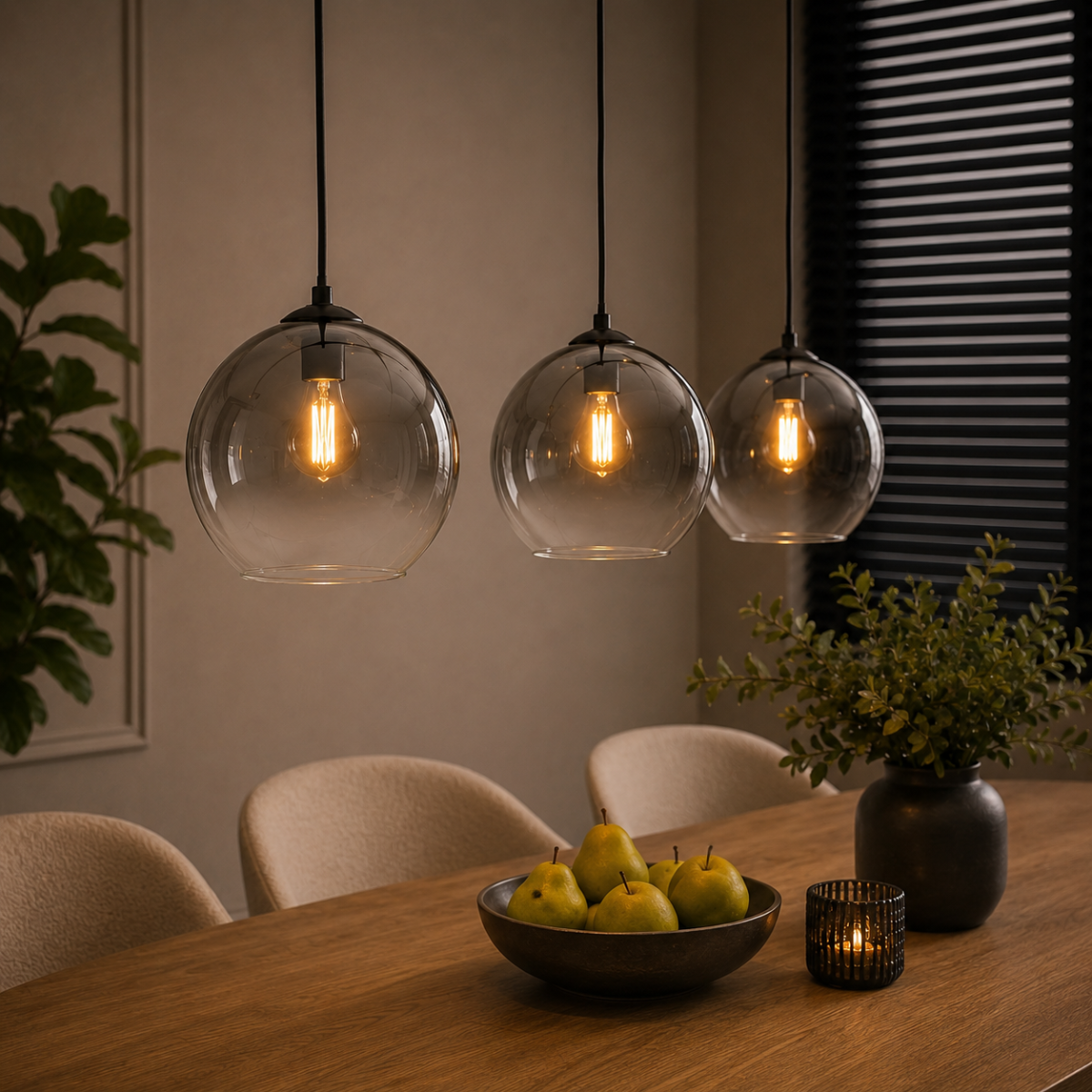 Hanglamp Zwart met Fade Glas – 3-Lichts Langwerpig | Monari