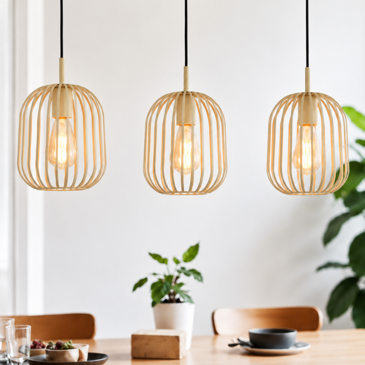 Hanglamp - Beige - 3 Lichts - Langwerpig - Woonkamer - Eetkamer - Nova