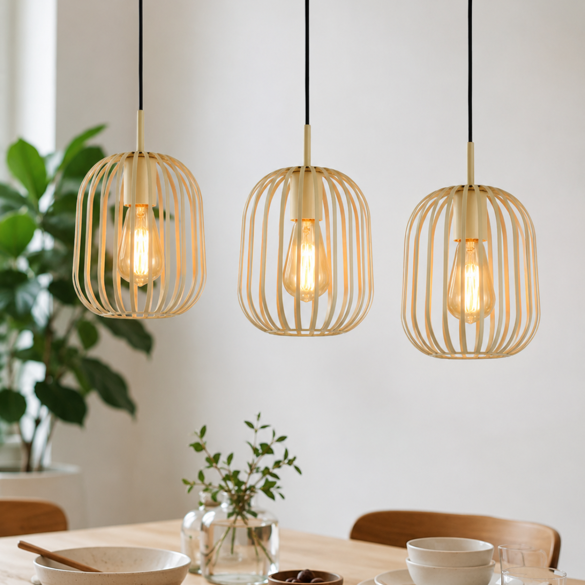 Hanglamp - Beige - 3 Lichts - Langwerpig - Woonkamer - Eetkamer - Nova